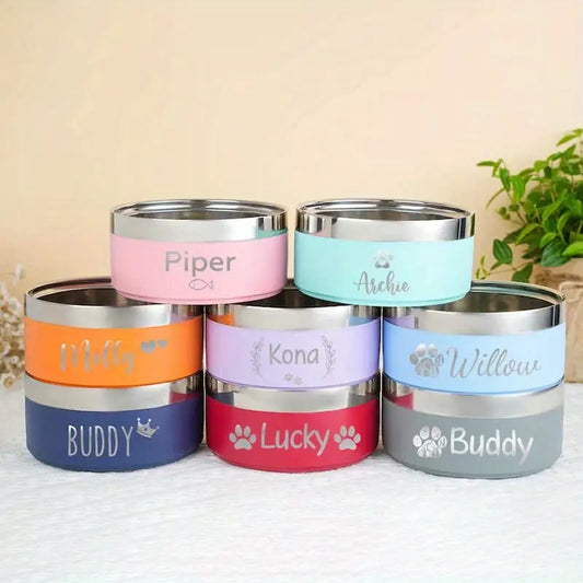 Custom Engraved Double-Layer Stainless Steel Dog Bowl - Personalized Laser-Engraved Pet Food & Water Dish
